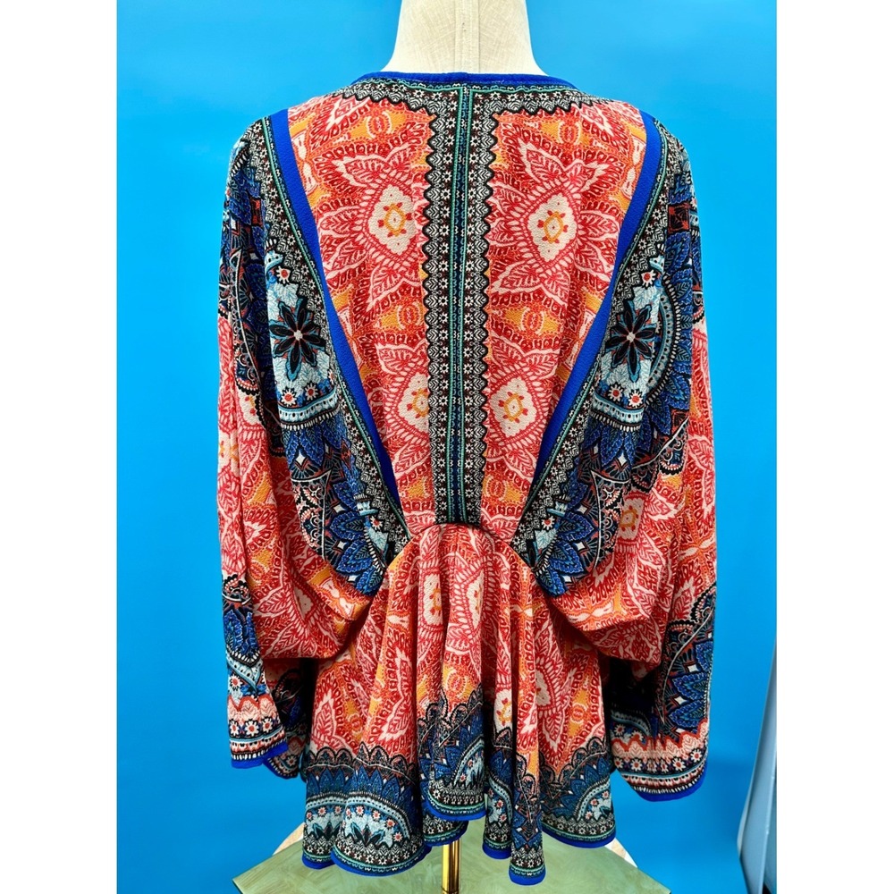 Anthro Flying Tomato Boho Paisley Mandala Kimono Sleeve Peplum Blouse XS - Picture 3 of 11